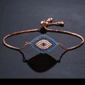 Evil Eye Rosegold Bracelet Adjustable  AAA CZ Pave Setting Jewelry